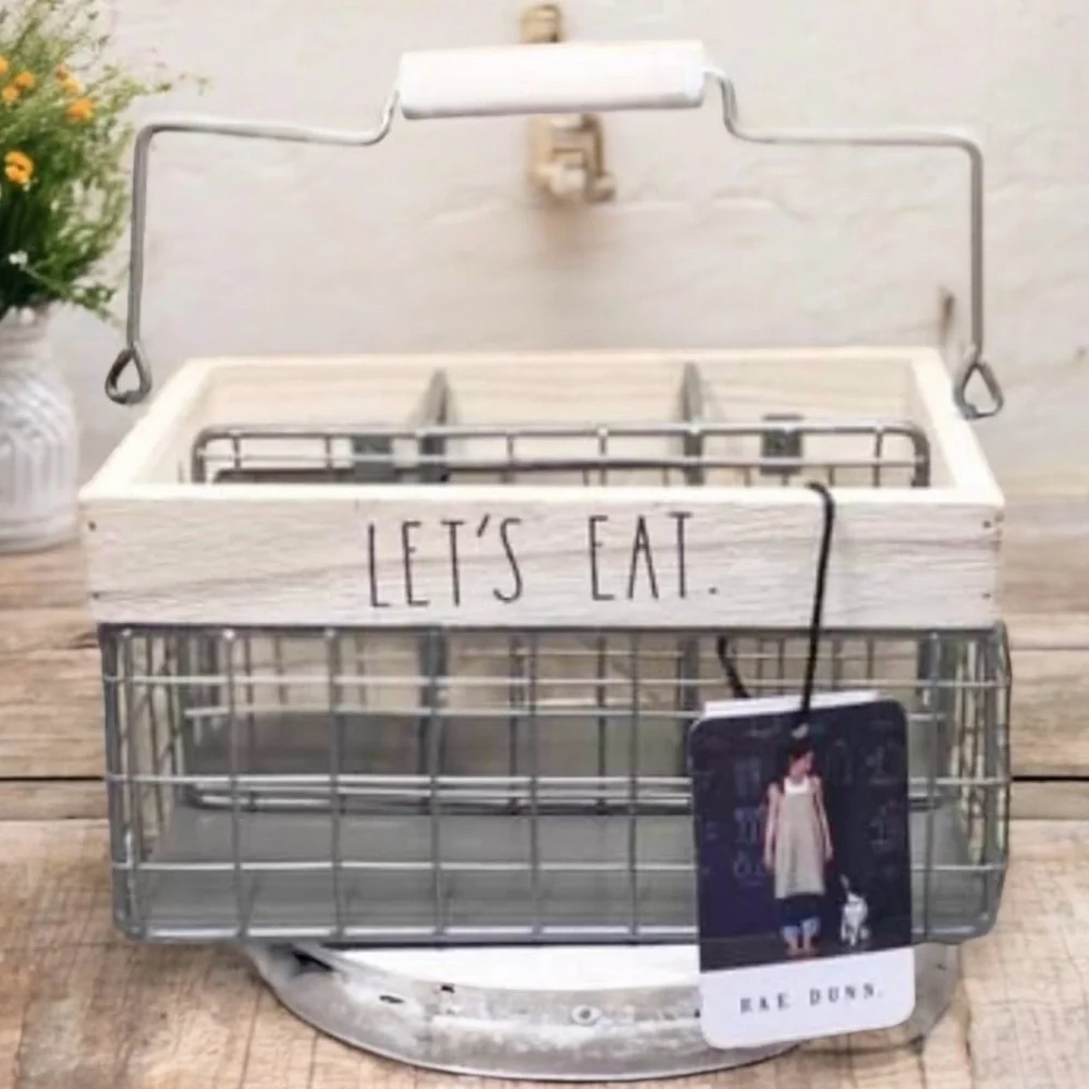 NEW Rae Dunn ‘LET’S EAT’ Wire Napkin And Utensil